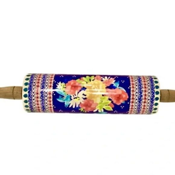 🦋 RARE 🦋 EUC Pioneer Woman Fiona Ceramic Rolling Pin, Blue - Picture 6 of 8